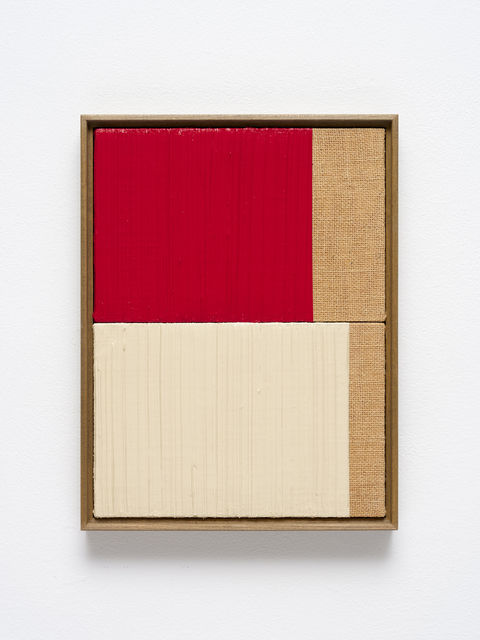 Johnny Abrahams Untitled (Red & White), 2021 Acrylic and oil on burlap 41 x 31 cm