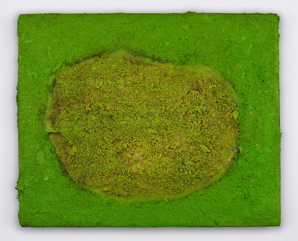 Simon Burton Monad head (Terra) , 2021 Oil and studio waste on canvas on panel 30 x 37.5 x 2.5 cm