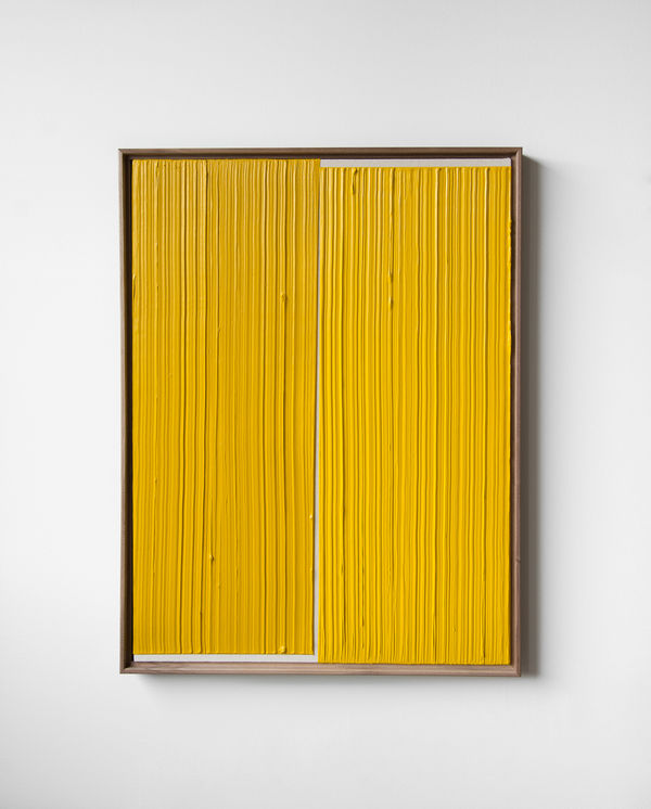 Johnny Abrahams Untitled (Yellow II), 2021 Acrylic and oil on burlap 61 x 46 cm