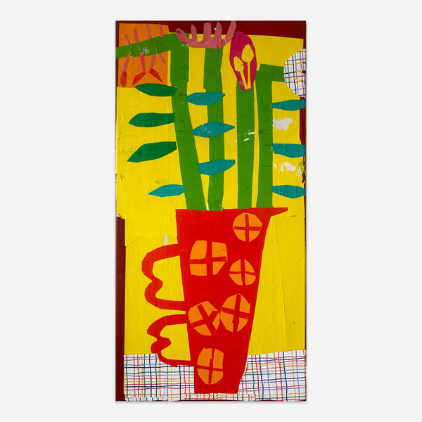 Florence Hutchings Garden Pot in Sunlight, 2024 Oil paint and collage on canvas 90 x 45 cm