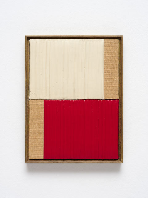 Johnny Abrahams Untitled (White & Red II), 2021 Acrylic and oil on burlap 41 x 31 cm