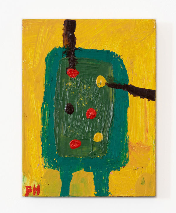 Florence Hutchings Two Players Game (Yellow), 2023 Oil paint on board 15 x 20 cm