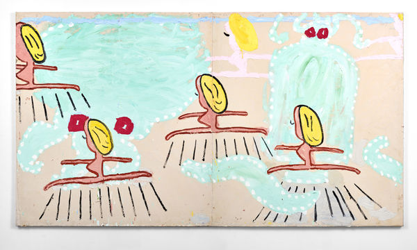 Rose Wylie Six Hullo Girls, 2017 Oil on canvas 182 x 330 cm
