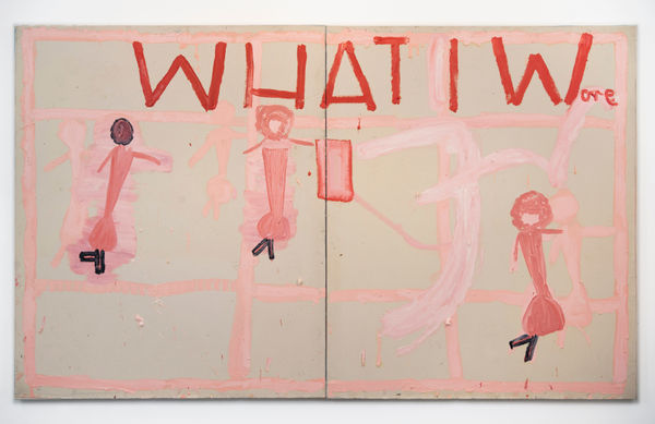 Rose Wylie Pink Girls, Clothes I Wore , 2019 Oil on canvas 182.5 x 303.5 cm