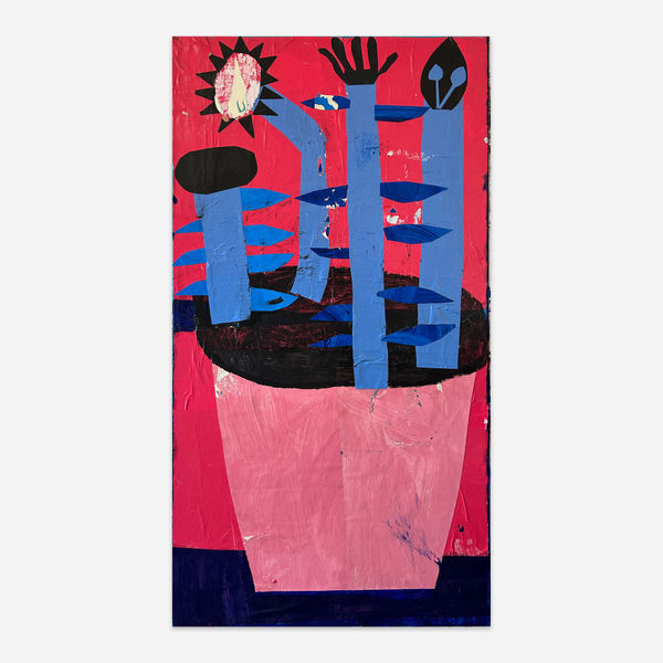 Florence Hutchings Garden Pot (Pink), 2024 Oil paint and collage on canvas 130 x 70 cm