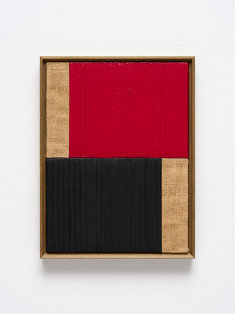 Johnny Abrahams Untitled (Red & Black), 2021 Acrylic and oil on burlap 41 x 31 cm