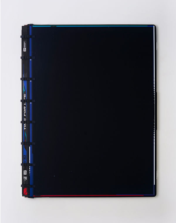 Ben Edmunds The end of our wanting (is all we’ve been wanting), 2023 Fabric dye and acrylic on canvas, carbon fibre frame, webbing and buckles 180 x 140 cm