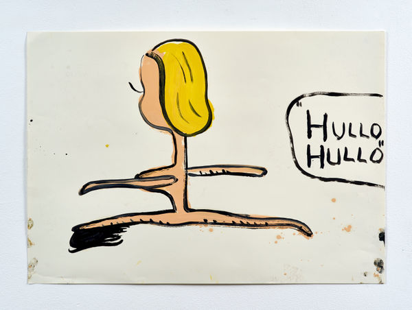 Rose Wylie Scissor Girl, eyelash (hullo hullo), 2017 Oil on paper 84.1 x 59.4 cm