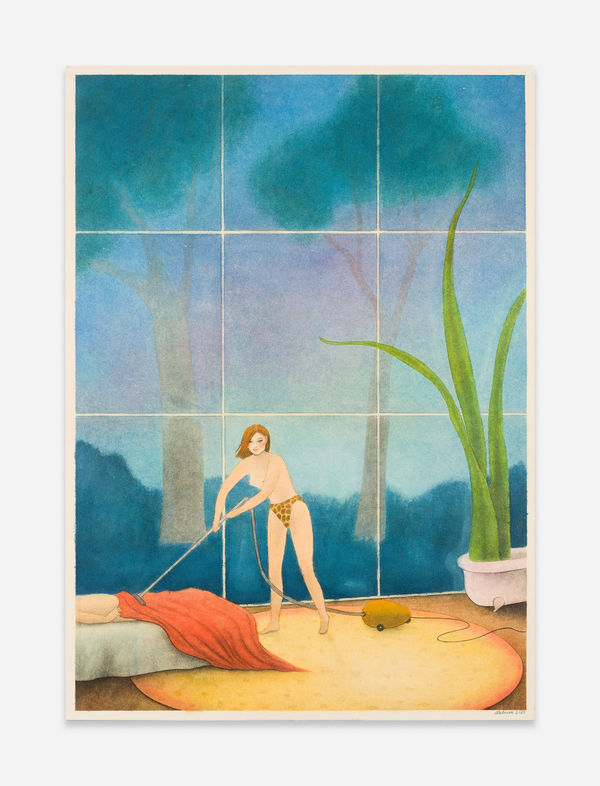 Corinne von Lebusa Giraffe fängt Kaninchen, 2021 Mixed media on cardboard 70 x 50 cm