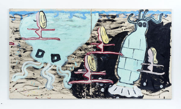 Rose Wylie Hullo Hullo, Black Ink , 2017 Oil on canvas 183 x 328 cm