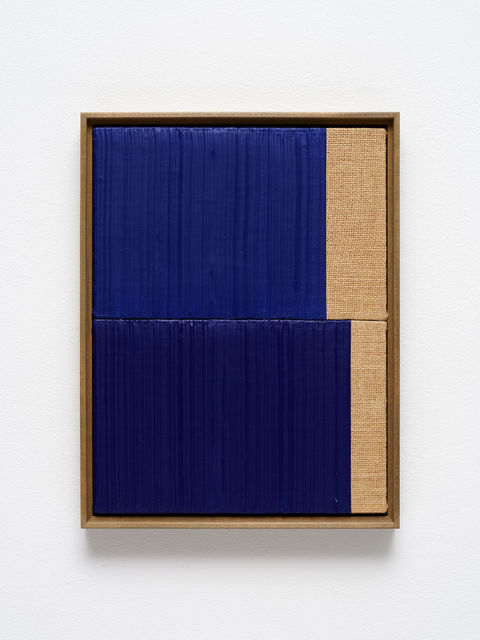 Johnny Abrahams Untitled (Blue VIII), 2021 Acrylic and oil on burlap 41 x 31 cm