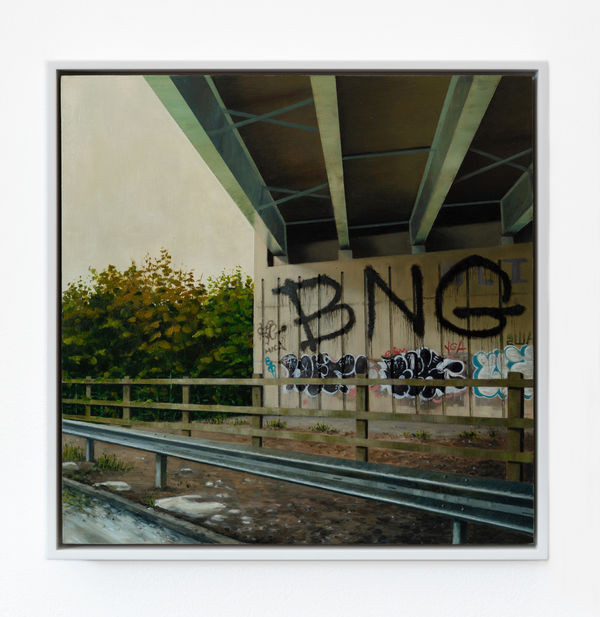 Jen Orpin Fenced In, 2024 Oil on cradled panel 29.8 x 29.8 cm