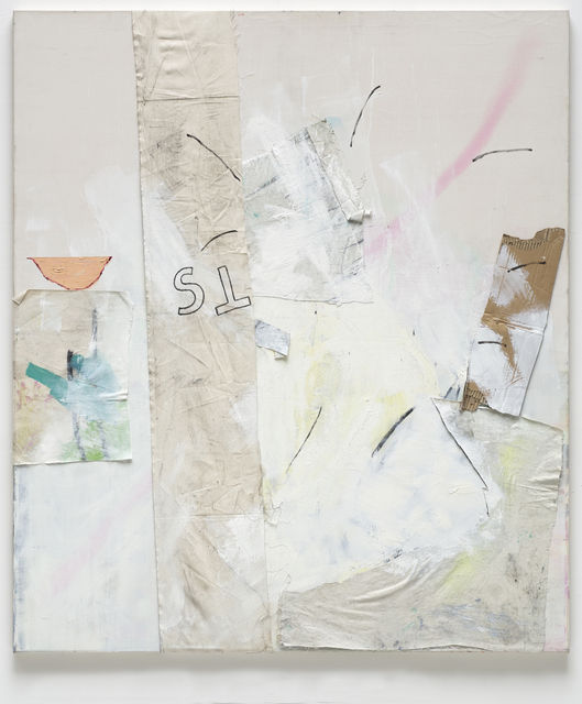 Jenny Brosinski Tsts..., 2018 Oil, spray paint, chalk board, collaged canvas, glue and charcoal on canvas 160.5 x 130 cm