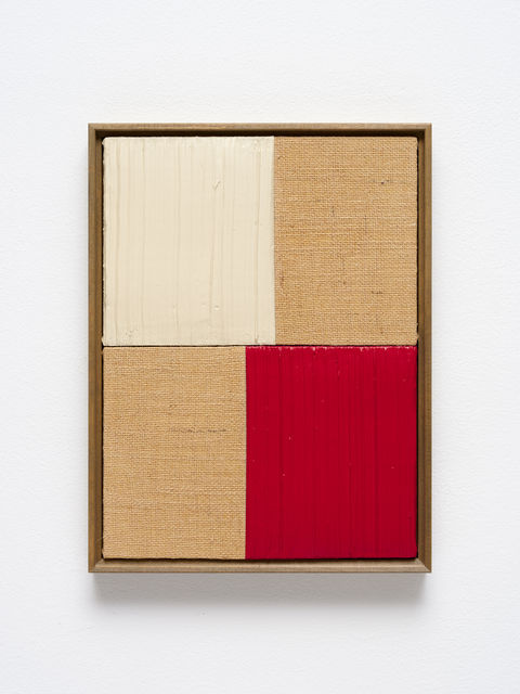 Johnny Abrahams Untitled (White & Red IV), 2021 Acrylic and oil on burlap 41 x 31 cm
