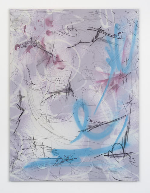 Ziggy Grudzinskas Inevitable Consequences, 2018 Acrylic, charcoal, graphite, marker and spray paint on polyester 180 x 135 cm