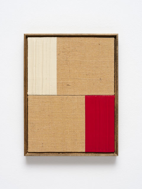 Johnny Abrahams Untitled (White & Red V), 2021 Acrylic and oil on burlap 41 x 31 cm