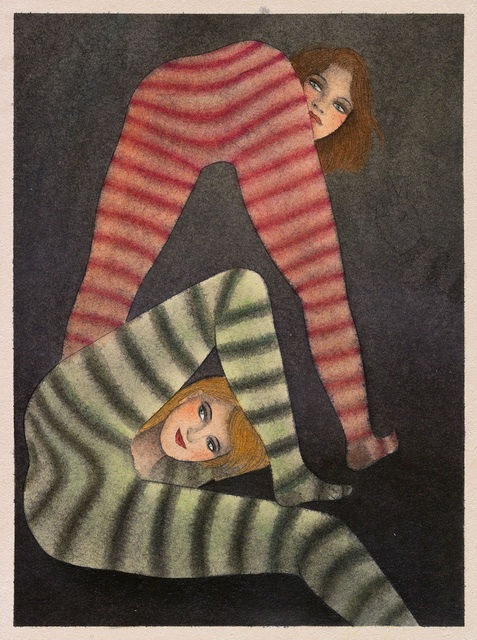 Corinne von Lebusa Wer rein kommt is drin, 2018 Mixed media on cardboard 40 x 30 cm