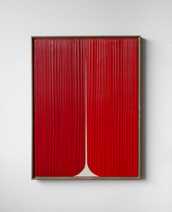 Johnny Abrahams Untitled, Red II, 2021 Acrylic and oil on burlap 61 x 46 cm
