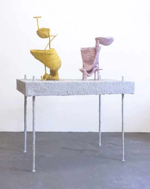 Olivia Bax Vide Poche (duo), 2019 Steel, wood, chicken wire, paper, paint, glue, plaster, screws 164 x 124 x 80 cm