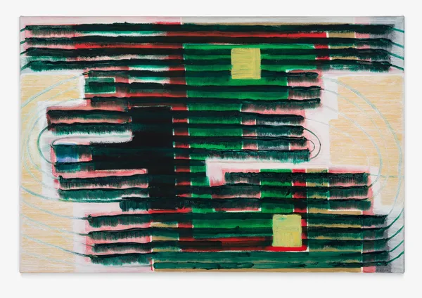 Max Ruf, Untitled (phthalo green lines, connected, white over black, red and green), 2023- 25