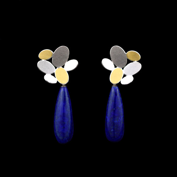 Misun Won, Mixed oval flower earrings with lapis lazuli, 2024