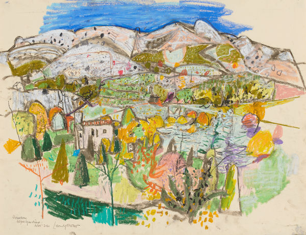 Coursegoules and the Mountain Behind, Autumn, 2021 by Leon Morrocco