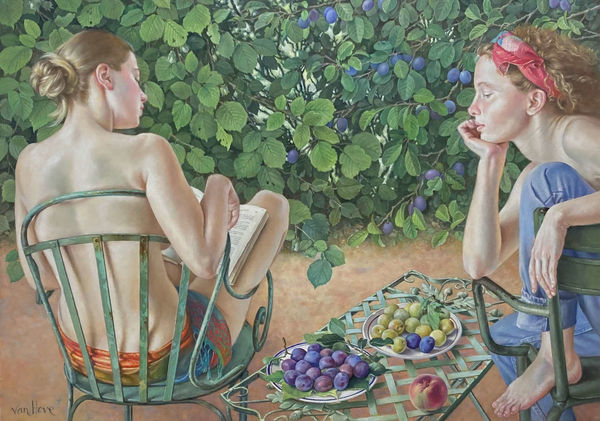 Francine Van Hove Prunes bleues, Prunes jaunes, 2017 Huile sur toile Oil on canvas 65 x 92 cm 25 ½ x 36 ¼ in