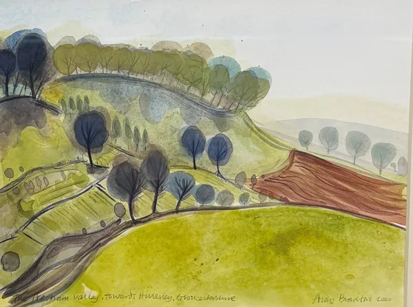 Stock Sale Andrew Bradford (Glos. Contemporary): 'The Tresham Valley towards Hillesley' Watercolour (framed) 28 x 38cm