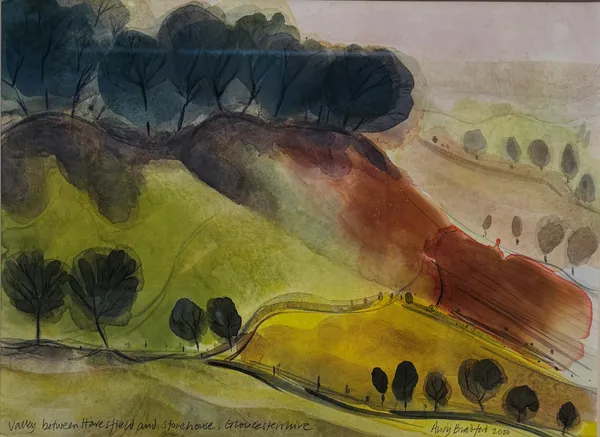Stock Sale Andrew Bradford (Glos.Contemporary): 'Valley between Haresfield and Stonehouse' Watercolour (framed) 28 x 38cm