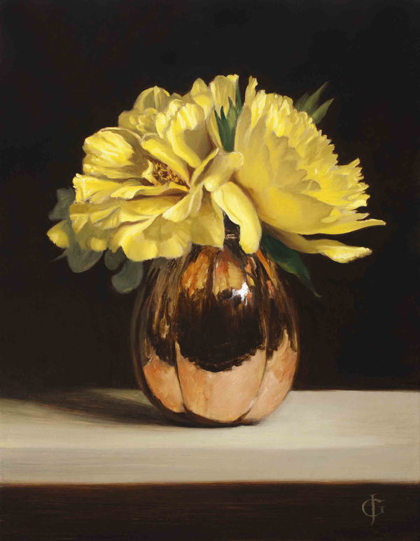 James Gillick, Yellow Peonies in a Copper Vase