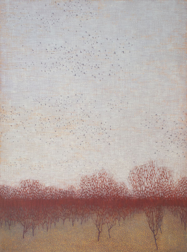 David Grossmann, Dormant Orchard with Gathering Birds
