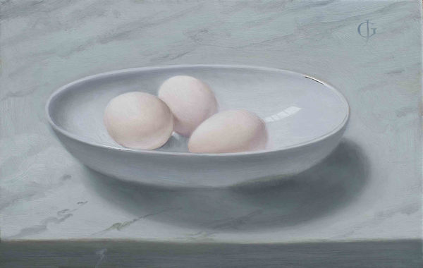 James Gillick, Three Duck Eggs in an Oval Bowl