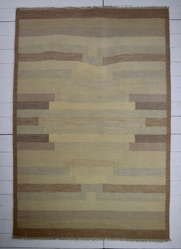 Swedish flat woven rug by Anna Maria Boberg 252 x 165cm circa 1960 - 1970 With initials AMB in one corner