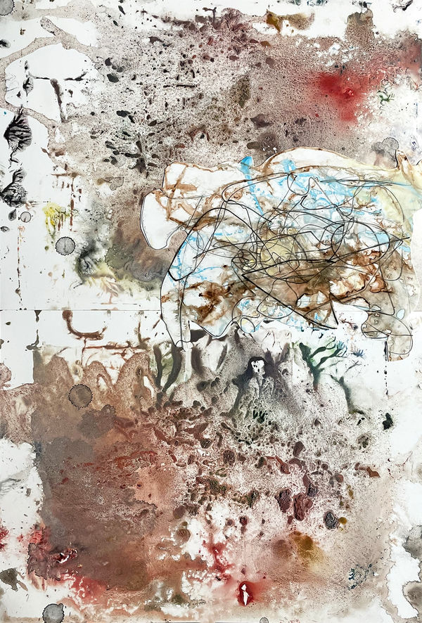 Earth/Sky, 2022 monotype, acrylic, collage, drawing media on yupo 18 x 12 in.