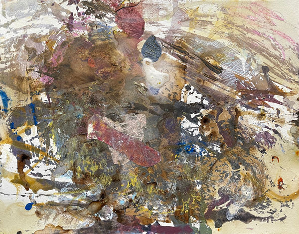 Merge, 2022 monotype, acrylic, collage, pencil on paper 11 x 14 in.