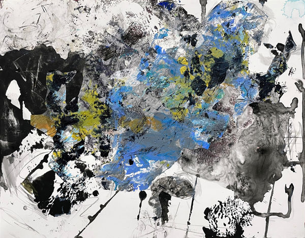 Convergence, 2022 acrylic, collage, drawing media on yupo 11 x 14 in.