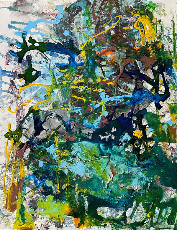 Renewal, 2023 monotype, acrylic, collage drawing media on yupo 26 x 20 in.