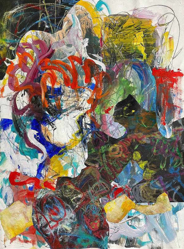 Landslide, 2023 acrylic, drawing media, collage on paper 30 x 22 in.