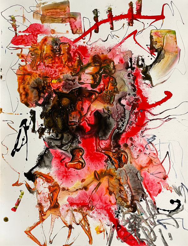 Akimbo, 2023 monotype, acrylic, drawing media on yupo 26 x 20 in.