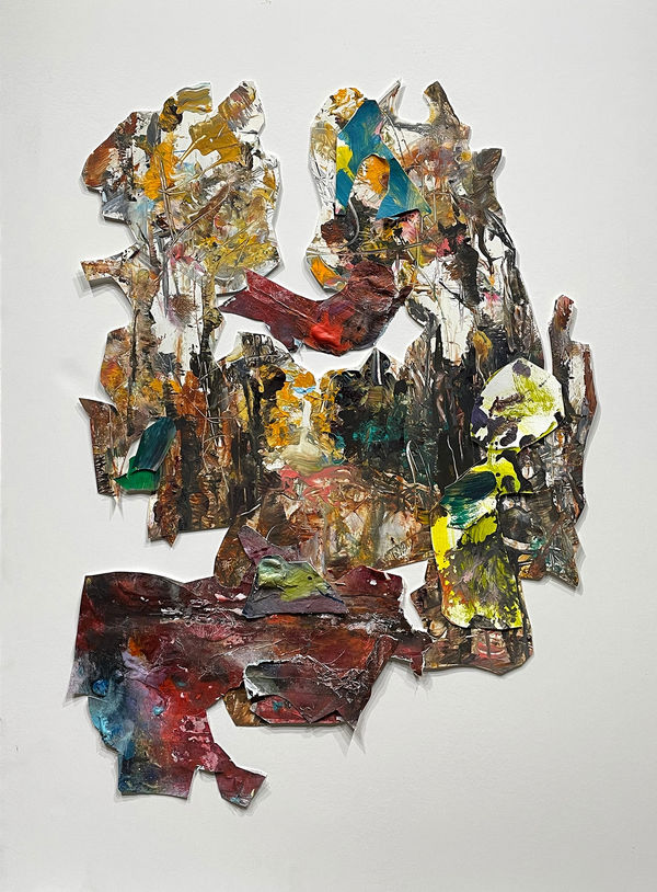 Passages, 2022 painted paper freeform collage 26 x 18.5 in.