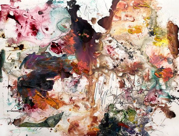 Diva's Aria, 2022 monotype, acrylic, collage, drawing media on yupo 20 x 26 in.