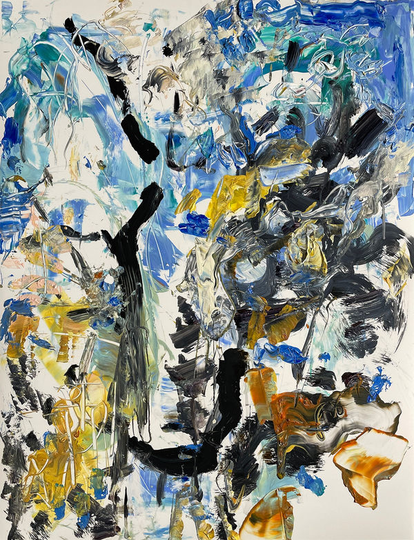 Blue Cadence, 2025 acrylic, drawing media on yupo 26 x 20 in.