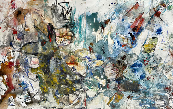 Beyond Boundaries, 2022 acrylic, monotype, collage, drawing media on yupo 14 x 22 in.