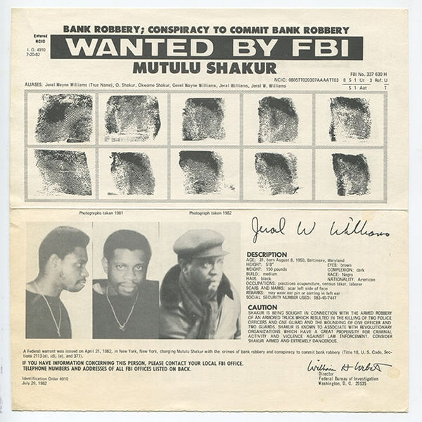 FBI Wanted by the FBI: Mutulu Shakur, 1982 Document Warrant 04/21/1982 - Print 07/20/1982 New York, NY