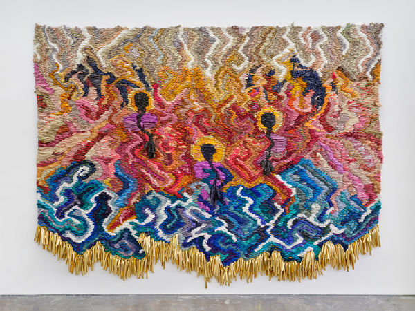 Suchitra Mattai one, 2022 Vintage saris, my Mother's sari, fabric and rope net. 126 x 180 in 320 x 457.2 cm