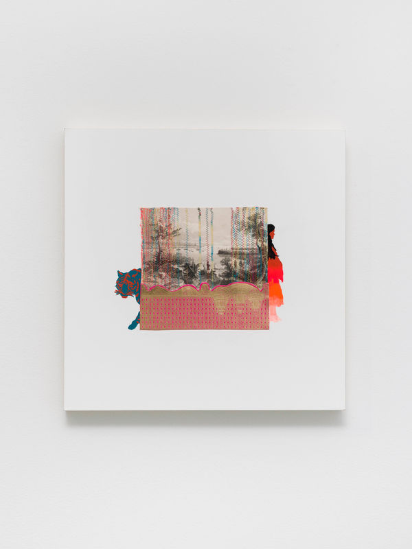 Suchitra Mattai Untitled, 2022 Gouache and vintage book pages on wood cradle board 16 x 16 in 40.6 x 40.6 cm