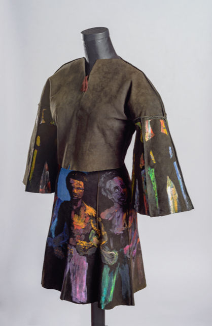 Jae Jarrell Brothers Surrounding Sis, 1970 Acrylic paint on suede Dimensions variable