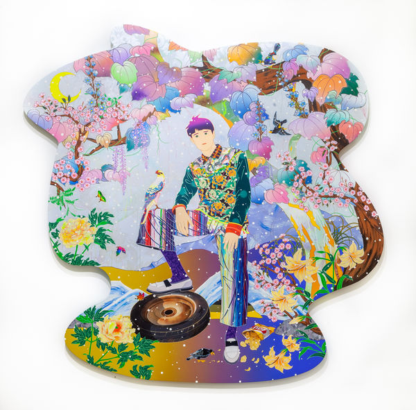 Tomokazu Matsuyama Attitude Adjustment Tonight, 2021 Acrylic and mixed media on canvas 70 x 71.5 x 1.5 in 177.8 x 181.6 x 3.8 cm