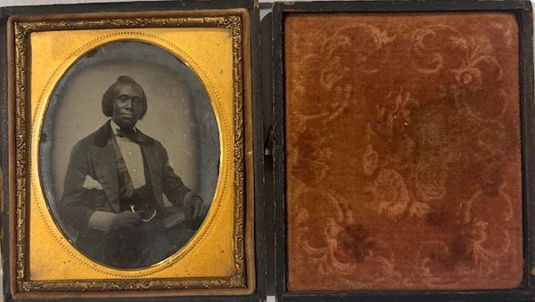 Unknown Portrait of a Seated Man with a Book and Gold Watch Chain American Ambrotype