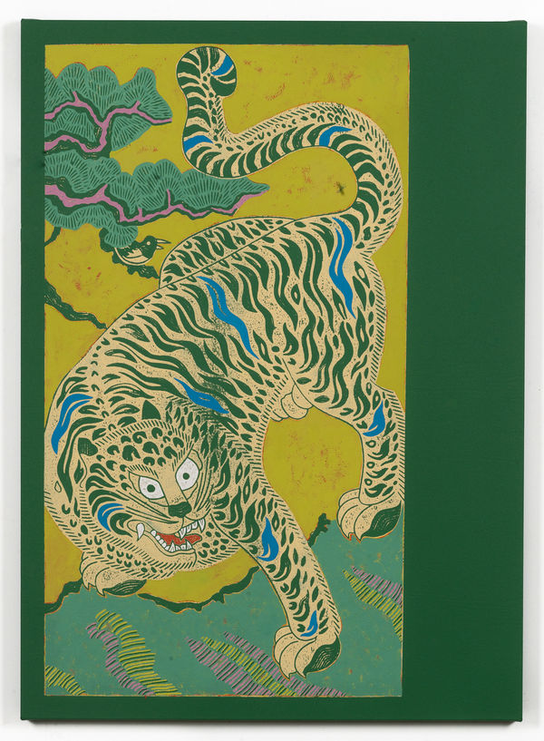 Kour Pour b. 1987K-Pop, 2022 Block printed on canvas using acrylic and oil 43 x 31 x 2 in 109.2 x 78.7 x 5.1 cm